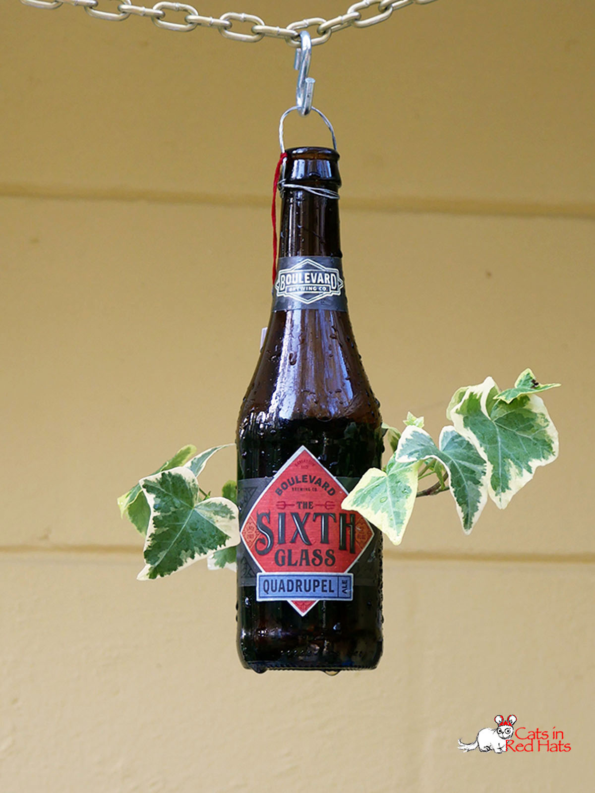Sixth Glass Beer bottle tipped and with holes in side for plants