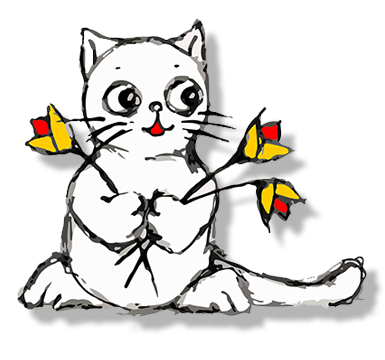 Cat holding tulips cartoon image